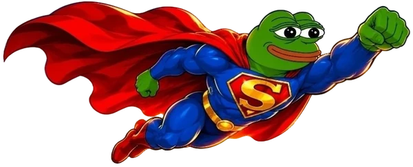 Super Pepe vuela hacia el resplandor del núcleo NVDAx, con el puño por delante