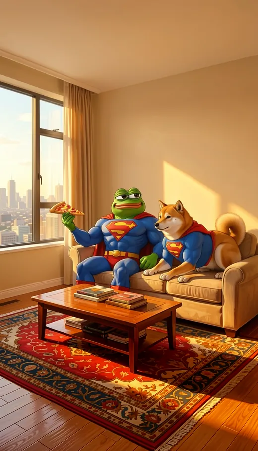 Super Pepe 和 Super Inu 在沙发上放松